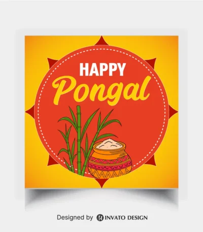 Free Pongal social media post template in vector format with vibrant colors, festive elements, and customizable layouts for professional visuals.