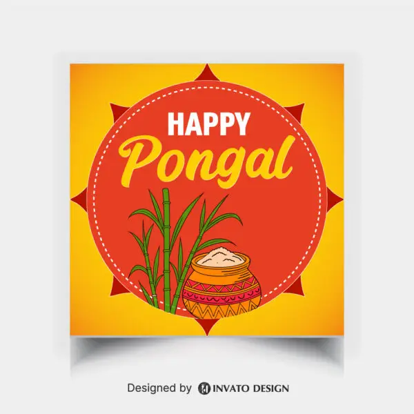 Free Pongal social media post template in vector format with vibrant colors, festive elements, and customizable layouts for professional visuals.