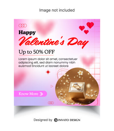 Free Valentine’s Day social media post template in vector format featuring romantic designs, customizable elements, and professional visuals for heartfelt messages