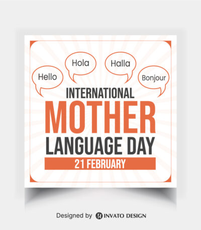 Editable Mother Language Day social media post template featuring vibrant colors, cultural elements, and customizable text, perfect for International Language Day.