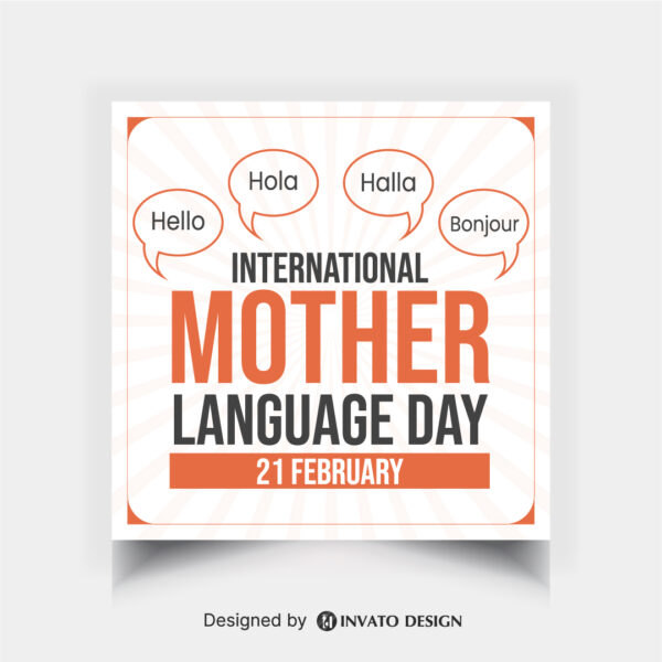 Editable Mother Language Day social media post template featuring vibrant colors, cultural elements, and customizable text, perfect for International Language Day.