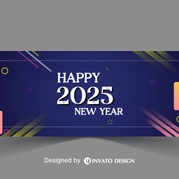 Free Happy New Year social media banner template with customizable festive design, perfect for promotions and holiday greetings.