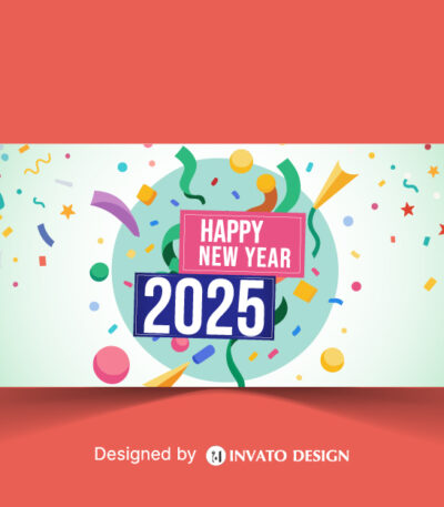 Free Happy New Year social media banner template with customizable festive design, perfect for promotions and holiday greetings.