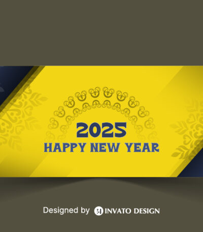 Free Happy New Year social media banner template with customizable festive design, perfect for promotions and holiday greetings.