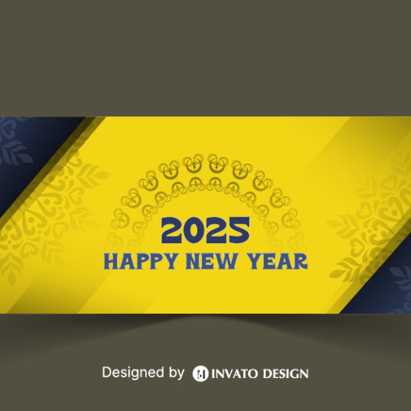 Free Happy New Year social media banner template with customizable festive design, perfect for promotions and holiday greetings.