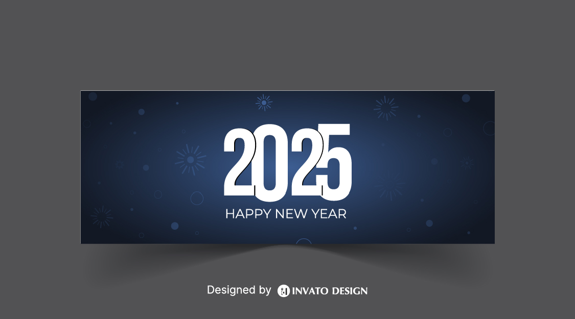 Free Happy New Year social media banner template with customizable festive design, perfect for promotions and holiday greetings.