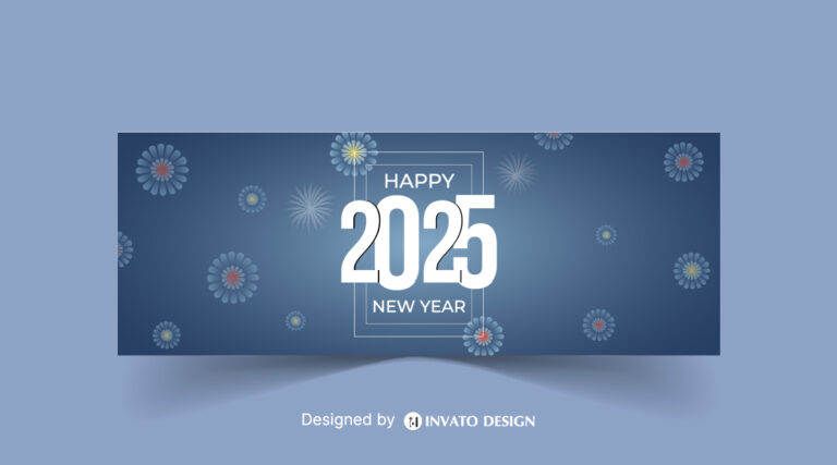 Free Happy New Year social media banner template with customizable festive design, perfect for promotions and holiday greetings.