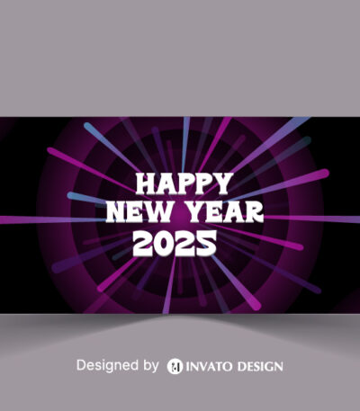 Free Happy New Year social media banner template with customizable festive design, perfect for promotions and holiday greetings.