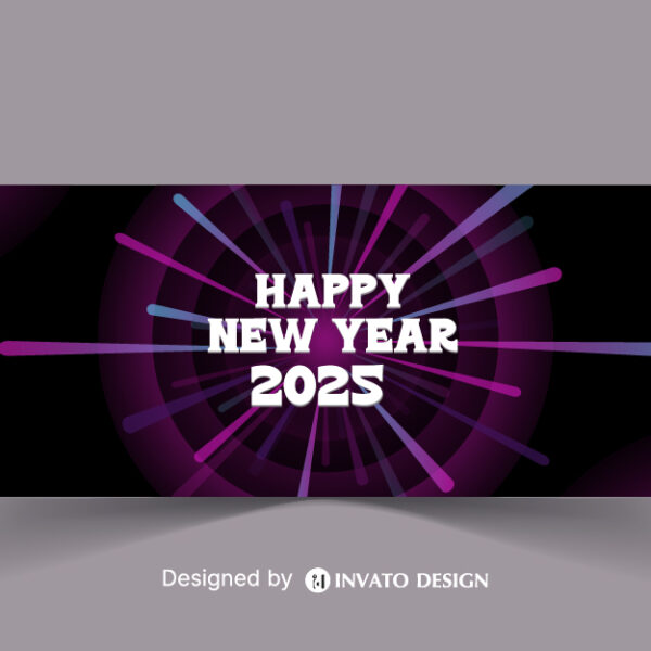 Free Happy New Year social media banner template with customizable festive design, perfect for promotions and holiday greetings.