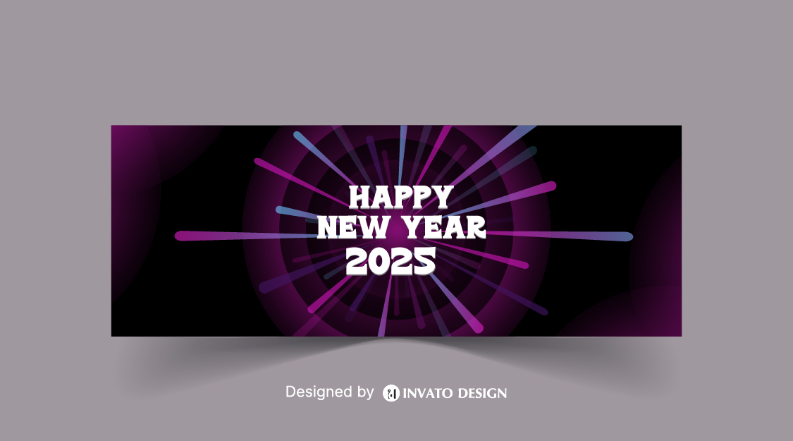 Free Happy New Year social media banner template with customizable festive design, perfect for promotions and holiday greetings.