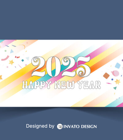 Free Happy New Year social media banner template with customizable festive design, perfect for promotions and holiday greetings.