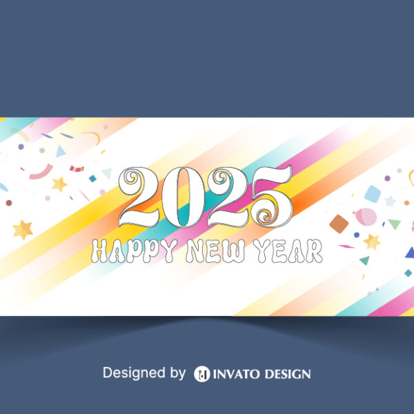 Free Happy New Year social media banner template with customizable festive design, perfect for promotions and holiday greetings.