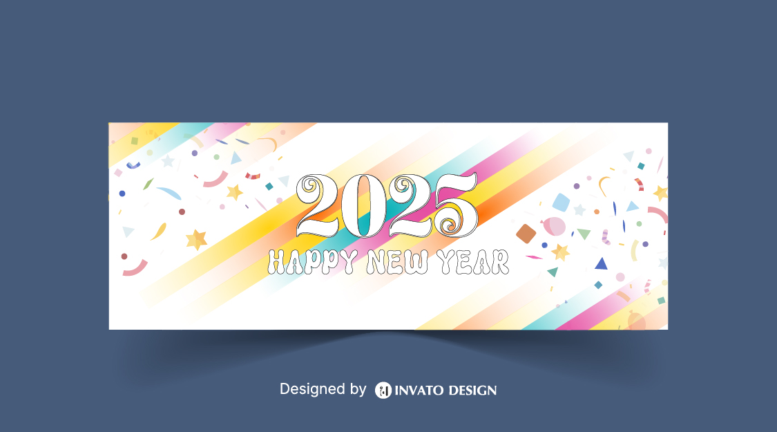 Free Happy New Year social media banner template with customizable festive design, perfect for promotions and holiday greetings.