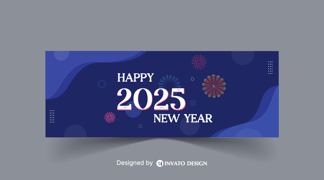 Free Happy New Year social media banner template with customizable festive design, perfect for promotions and holiday greetings.