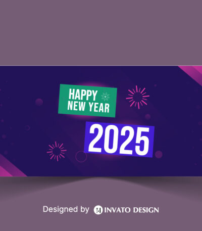 Free Happy New Year social media banner template with customizable festive design, perfect for promotions and holiday greetings.