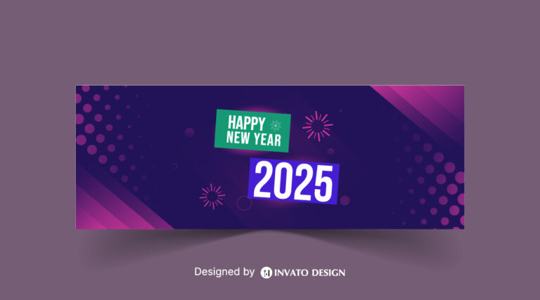 Free Happy New Year social media banner template with customizable festive design, perfect for promotions and holiday greetings.