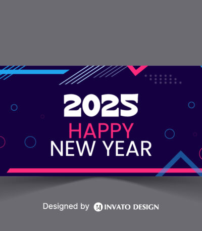 Free Happy New Year social media banner template with customizable festive design, perfect for promotions and holiday greetings.