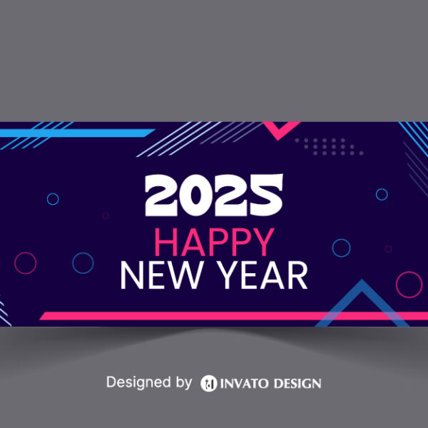 Free Happy New Year social media banner template with customizable festive design, perfect for promotions and holiday greetings.