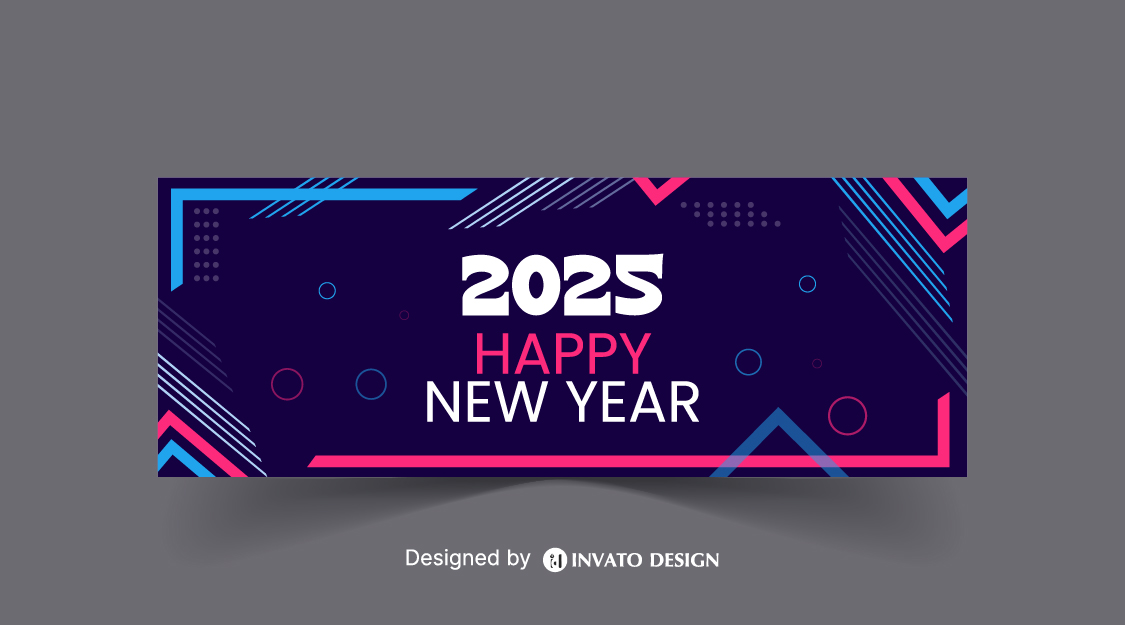 Free Happy New Year social media banner template with customizable festive design, perfect for promotions and holiday greetings.