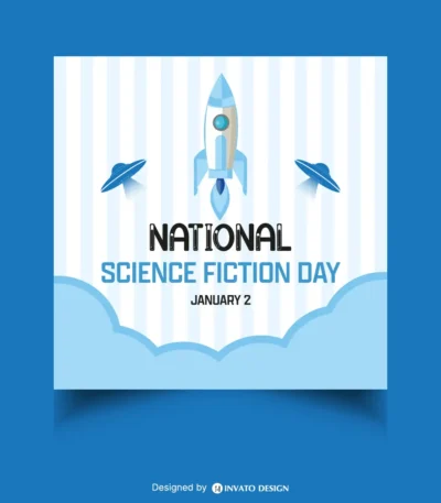 High-quality Science Fiction Day social media post template in vector format with customizable colors and layouts, ideal for professional visuals on any platform