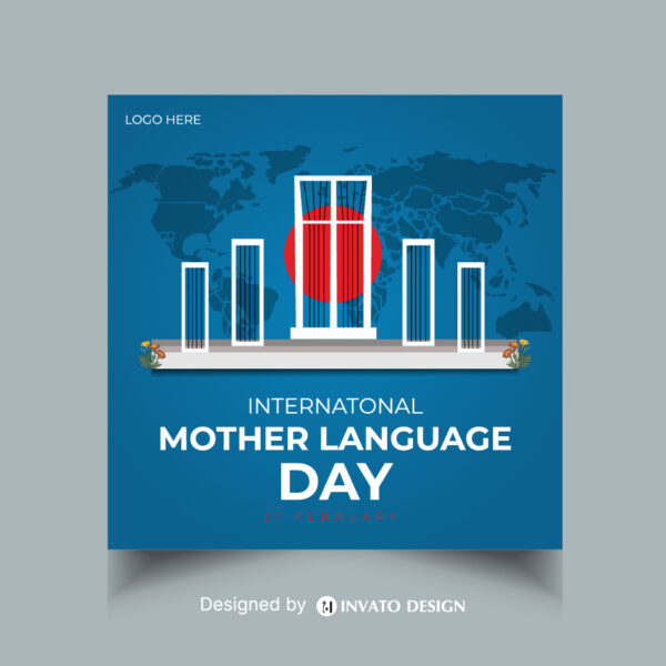 Editable Mother Language Day social media post template featuring vibrant colors, cultural elements, and customizable text, perfect for International Language Day.