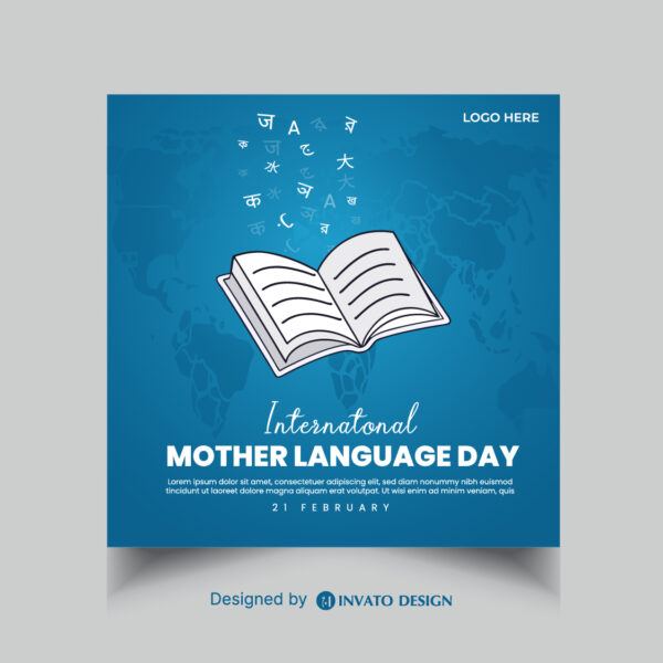 Editable Mother Language Day social media post template featuring vibrant colors, cultural elements, and customizable text, perfect for International Language Day.