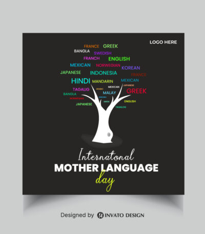 Editable Mother Language Day social media post template featuring vibrant colors, cultural elements, and customizable text, perfect for International Language Day.