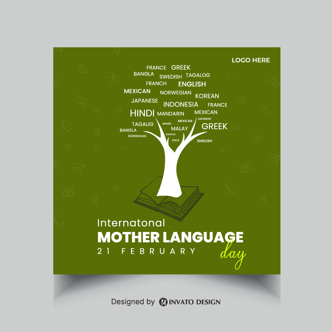 Editable Mother Language Day social media post template featuring vibrant colors, cultural elements, and customizable text, perfect for International Language Day.