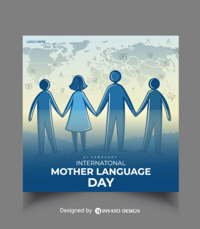 Editable Mother Language Day social media post template featuring vibrant colors, cultural elements, and customizable text, perfect for International Language Day.