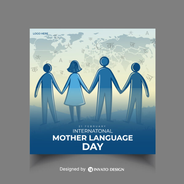 Editable Mother Language Day social media post template featuring vibrant colors, cultural elements, and customizable text, perfect for International Language Day.