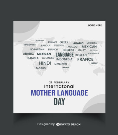 Editable Mother Language Day social media post template featuring vibrant colors, cultural elements, and customizable text, perfect for International Language Day.