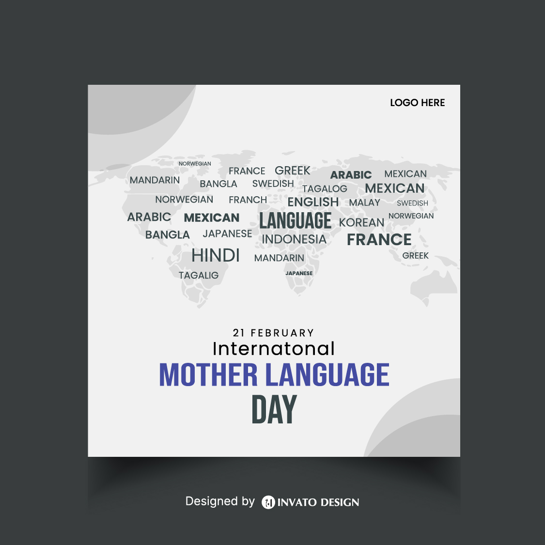 Editable Mother Language Day social media post template featuring vibrant colors, cultural elements, and customizable text, perfect for International Language Day.