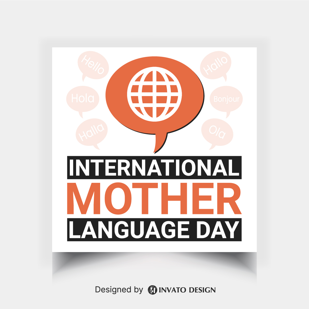 Editable Mother Language Day social media post template featuring vibrant colors, cultural elements, and customizable text, perfect for International Language Day.