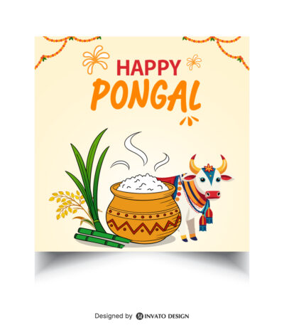 Free Pongal social media post template in vector format with vibrant colors, festive elements, and customizable layouts for professional visuals