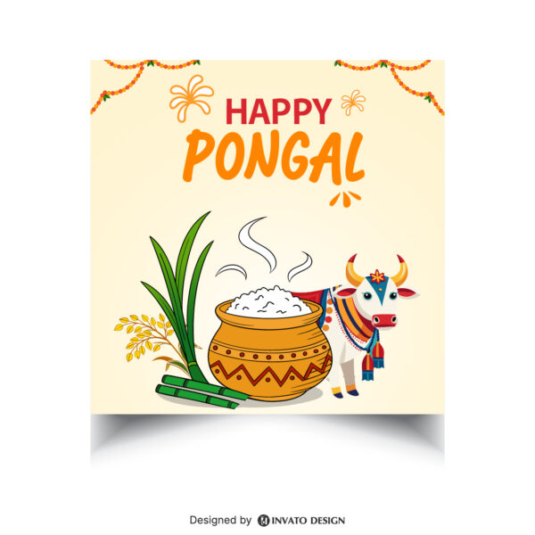 Free Pongal social media post template in vector format with vibrant colors, festive elements, and customizable layouts for professional visuals