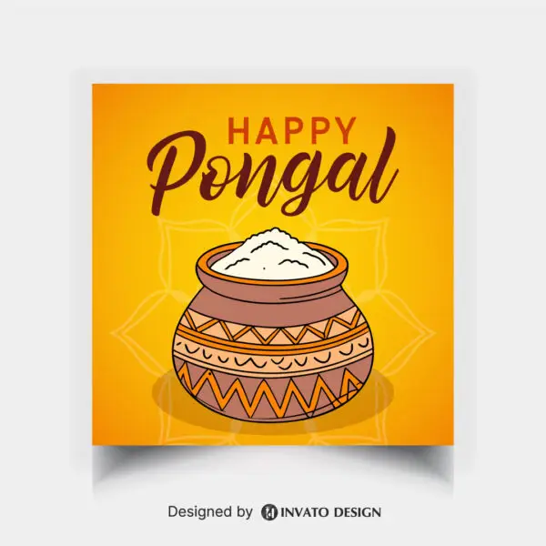 Free Pongal social media post template in vector format with vibrant colors, festive elements, and customizable layouts for professional visuals.