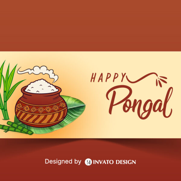 Free Pongal social media post template in vector format with vibrant colors, festive elements, and customizable layouts for professional visuals.