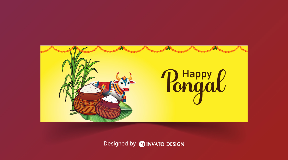 Free Pongal social media post template in vector format with vibrant colors, festive elements, and customizable layouts for professional visuals.