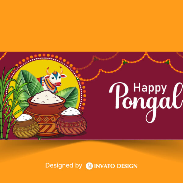 Free Pongal social media post template in vector format with vibrant colors, festive elements, and customizable layouts for professional visuals.