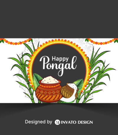 Free Pongal social media post template in vector format with vibrant colors, festive elements, and customizable layouts for professional visuals.