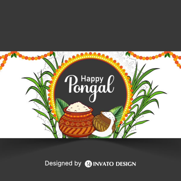 Free Pongal social media post template in vector format with vibrant colors, festive elements, and customizable layouts for professional visuals.