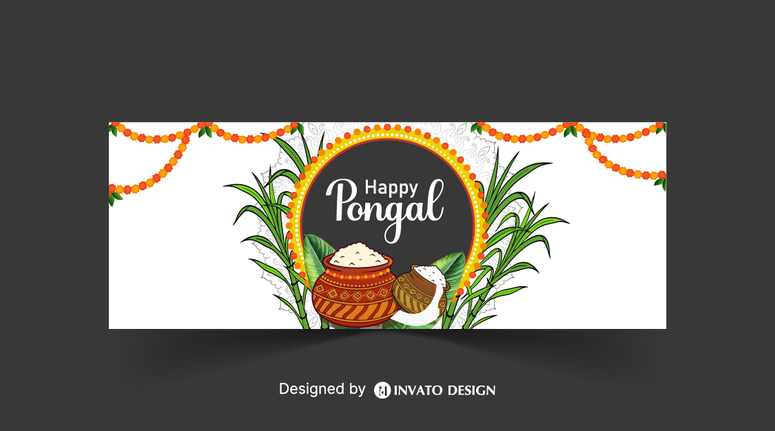 Free Pongal social media post template in vector format with vibrant colors, festive elements, and customizable layouts for professional visuals.