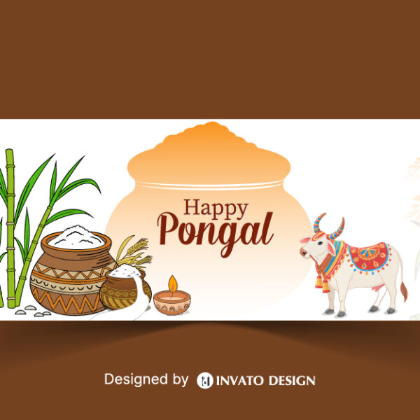 Free Pongal social media post template in vector format with vibrant colors, festive elements, and customizable layouts for professional visuals.