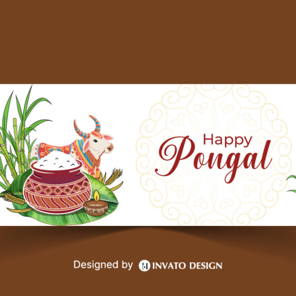 Free Pongal social media post template in vector format with vibrant colors, festive elements, and customizable layouts for professional visuals.