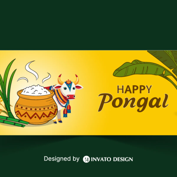 Free Pongal social media post template in vector format with vibrant colors, festive elements, and customizable layouts for professional visuals.