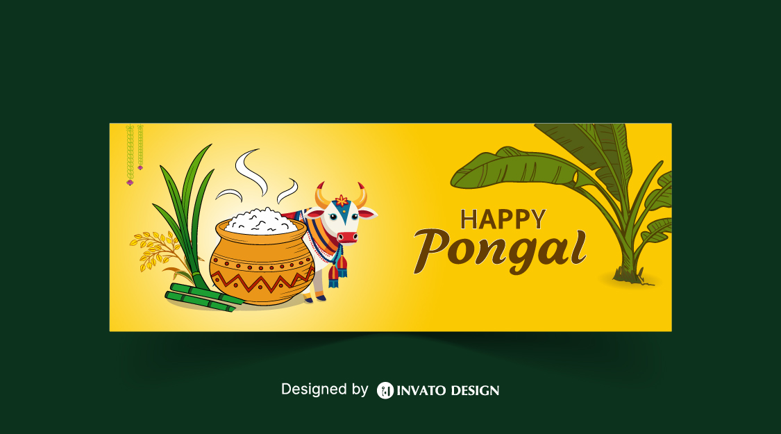 Free Pongal social media post template in vector format with vibrant colors, festive elements, and customizable layouts for professional visuals.