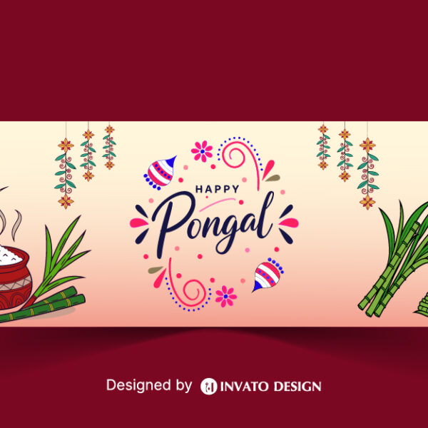 Free Pongal social media post template in vector format with vibrant colors, festive elements, and customizable layouts for professional visuals.