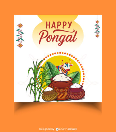 Free Pongal social media post template in vector format with vibrant colors, festive elements, and customizable layouts for professional visuals.