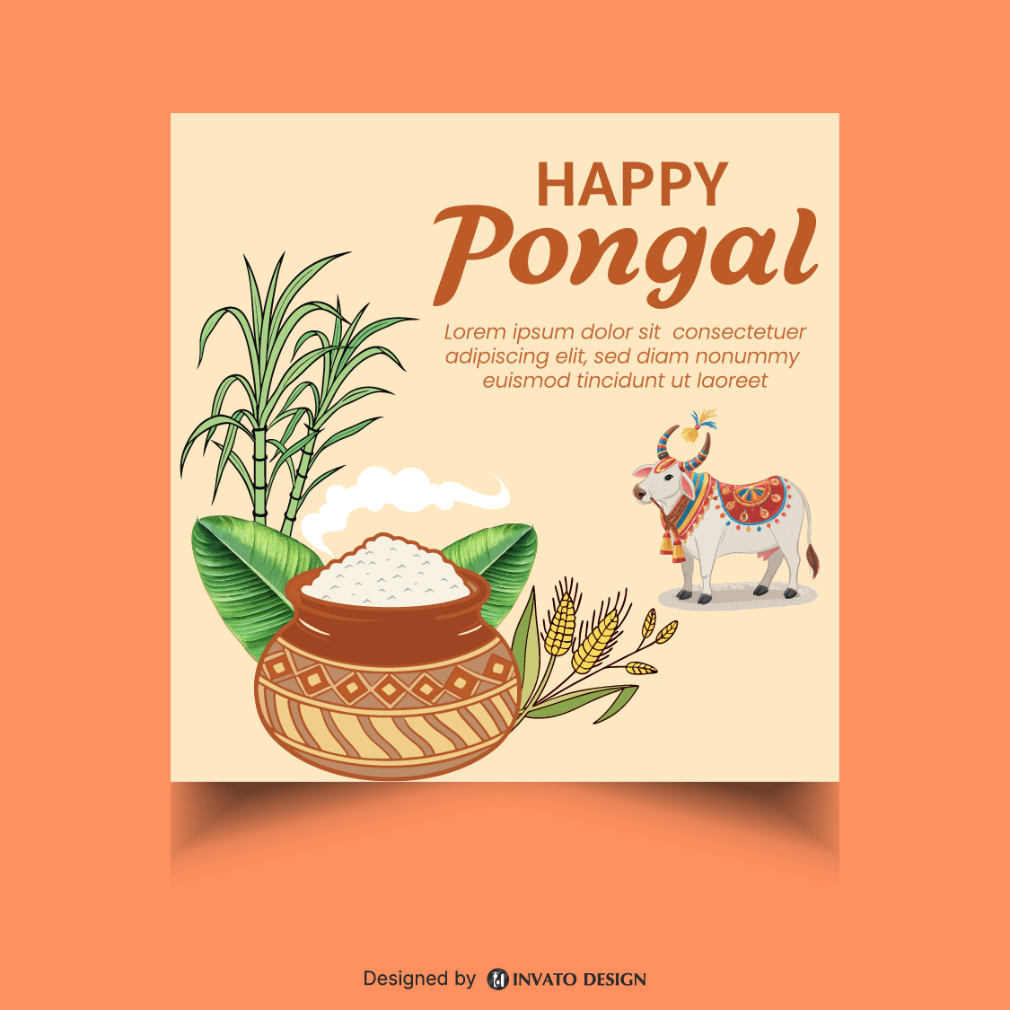 Free Pongal social media post template in vector format with vibrant colors, festive elements, and customizable layouts for professional visuals