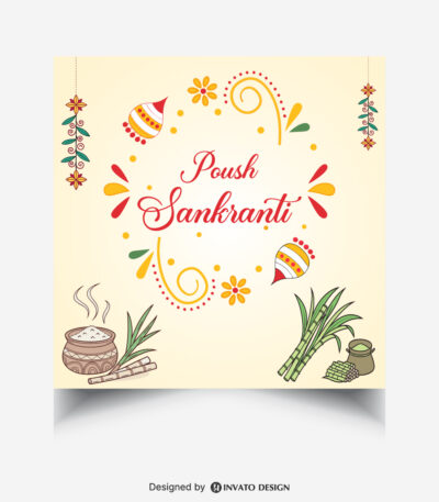 Free Poush Sankranti Poster Design Template – Vector format for festive branding and celebrations.